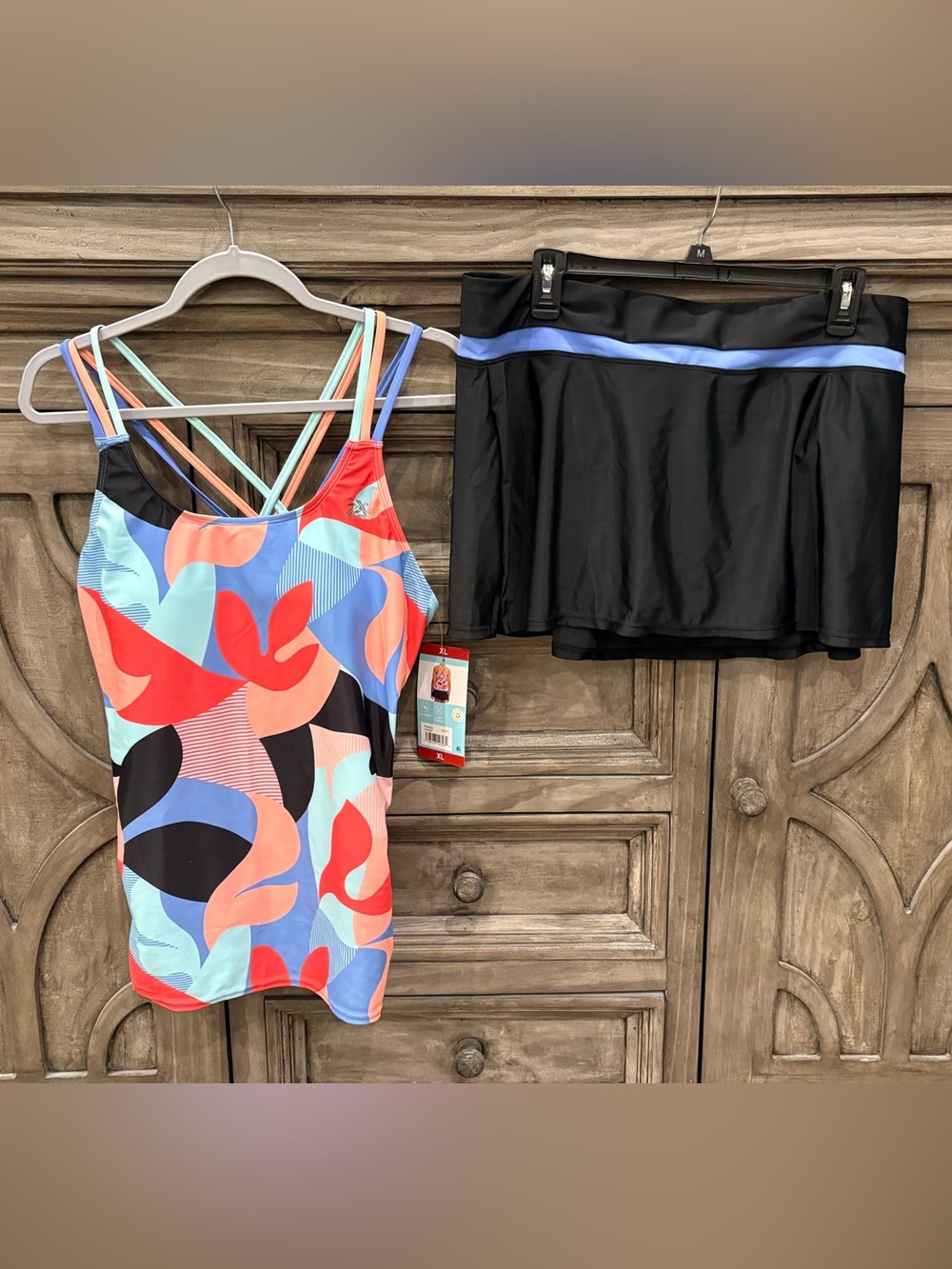 NWT Women's ZEROXPOSUR Multi-Color Floral Tankini/Black Swim Skirt Swimsuit (XL)